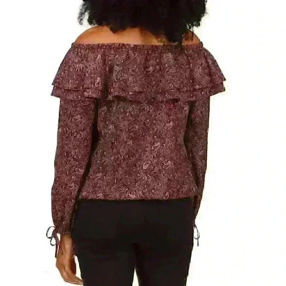 NEW! MICHAEL Michael Kors Women's L Ruffled Off-The-Shoulder Paisley Top NWT $88 - Picture 2 of 4